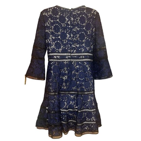 Shani Floral Jacquard Lattice Trim Fit & Flare Midi-Dress in Black/Blue NWOT Siz - Picture 6 of 8